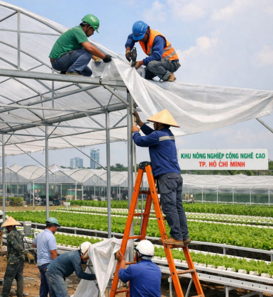 Thi công mái che ở khu nông nghiệp công nghệ cao TPHCM